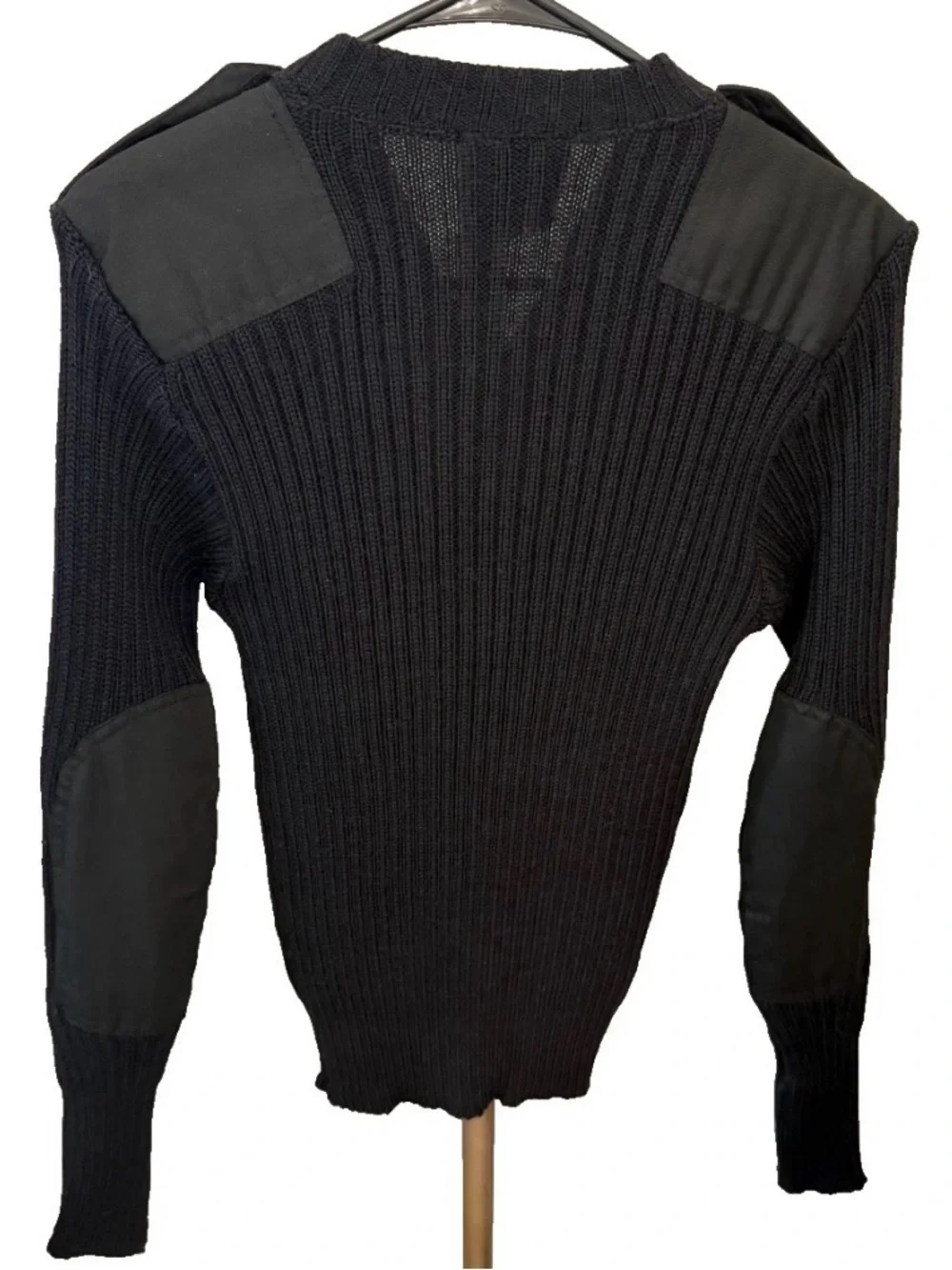 VTG Citadel Black Military V-Neck Sweater (Wooly Pully) Men’s Medium Epaulets
